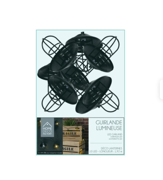 Guirlande Lumineuse Home Deco factory 10 LED "Lanterne" 192cm Noir