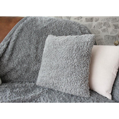 Housse de coussin Teddy Gris – 45×45 cm – 100 % polyester