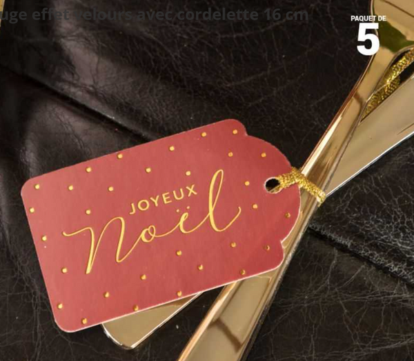 Marque-places Santex Noël rouge effet velours avec cordelette 16 cm X5