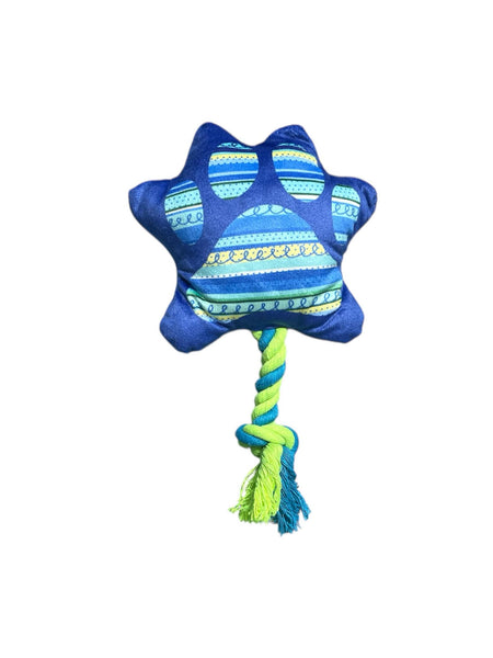 Jouet peluche bleue pour chien avec corde et couineur