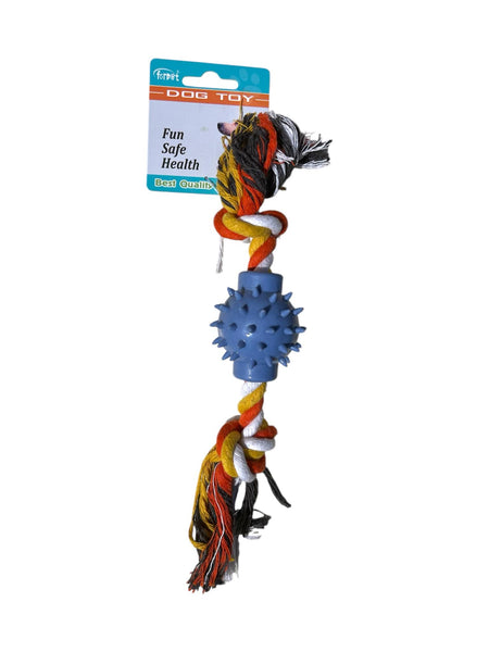 Jouet pour chien FORPET en corde tressée + balle à picots bleue 29 cm