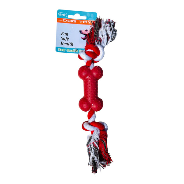 Jouet pour chien Forpet en corde tressée + os en caoutchouc rouge 29 cm