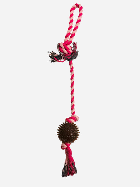Jouet pour chien Forpet en corde tressée rose + balle de mastication marron 50 cm