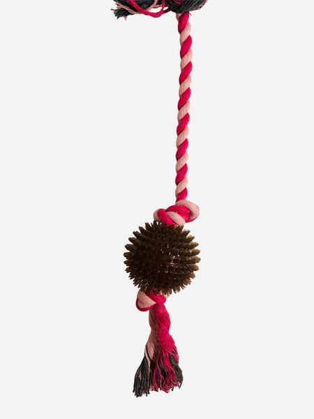 Jouet pour chien Forpet en corde tressée rose + balle de mastication marron 50 cm