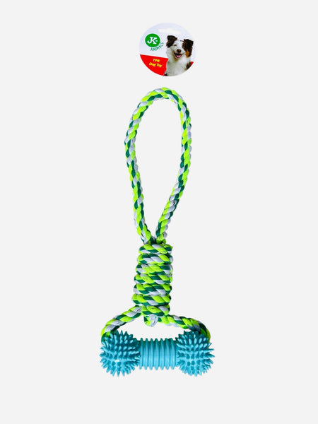 Jouet pour chien JK Animals en corde tressée + os à picots en caoutchouc TPR bleu 34,5 cm