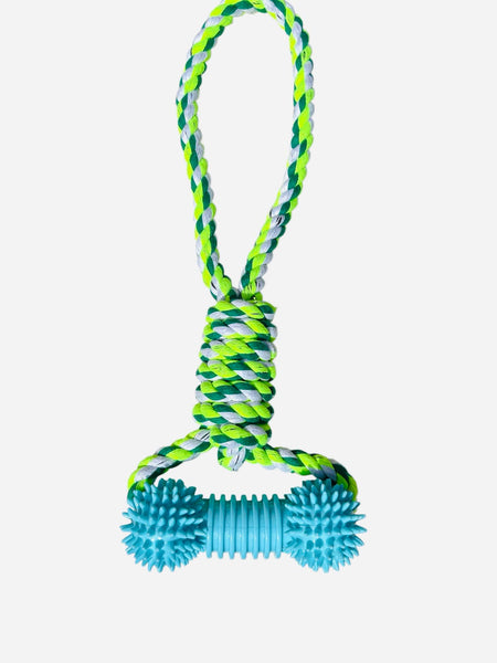 Jouet pour chien JK Animals en corde tressée + os à picots en caoutchouc TPR bleu 34,5 cm