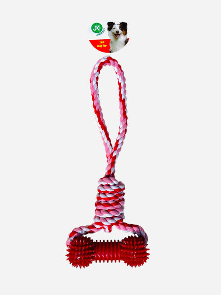 Jouet pour chien JK Animals en corde tressée + os à picots en caoutchouc TPR rouge 34,5 cm