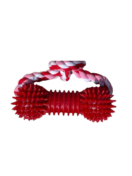 Jouet pour chien JK Animals en corde tressée + os à picots en caoutchouc TPR rouge 34,5 cm