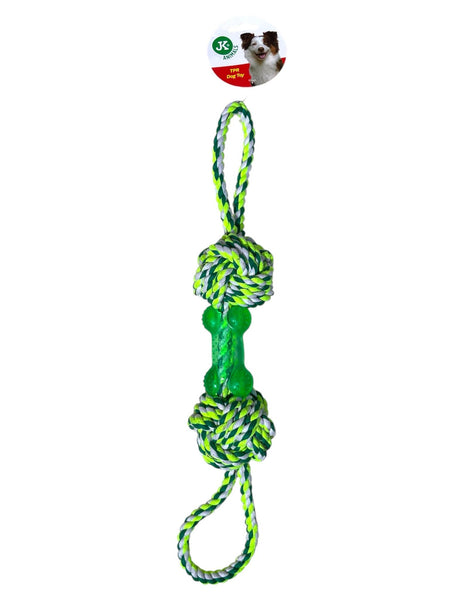 Jouet pour chien JK Animals en corde tressée + os en caoutchouc TPR vert 48 cm