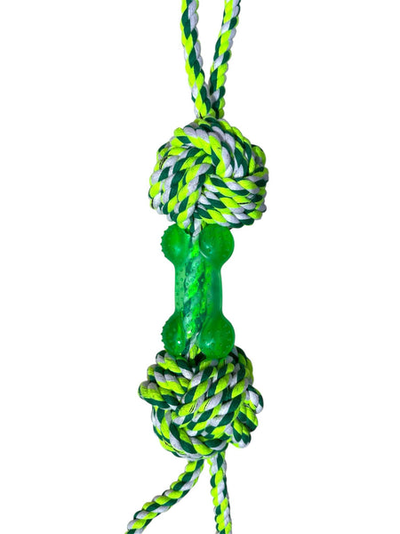 Jouet pour chien JK Animals en corde tressée + os en caoutchouc TPR vert 48 cm