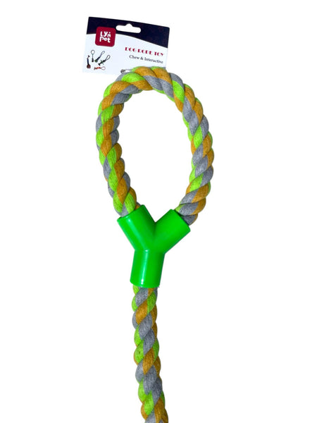 Jouet pour chien Lyn Pet en corde tressée vert et orange 38 cm