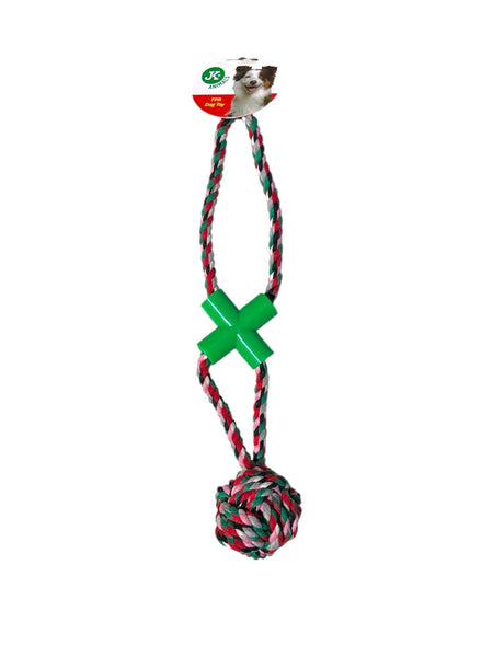 Jouet pour chien – corde tressée avec nœud et croix – 41 cm JK Animals