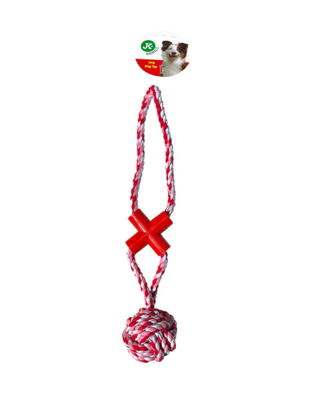Jouet pour chien – corde tressée avec nœud et croix – 41 cm JK Animals Rouge
