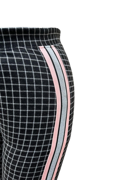 Legging fit Stooker Made for Kids noir/blanc à carreaux - bandes roses/argentées