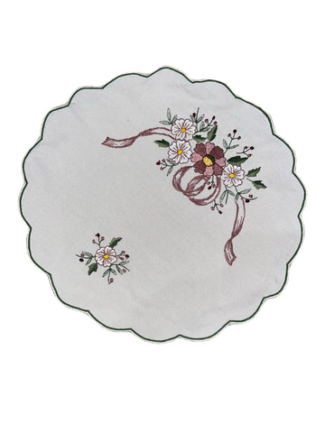Napperon rond brodé – Blanc écru – 28 cm