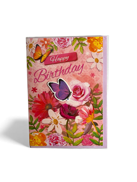 Carte joyeux anniversaire Juicy Lemon papillons fleurs 19 x 13 cm