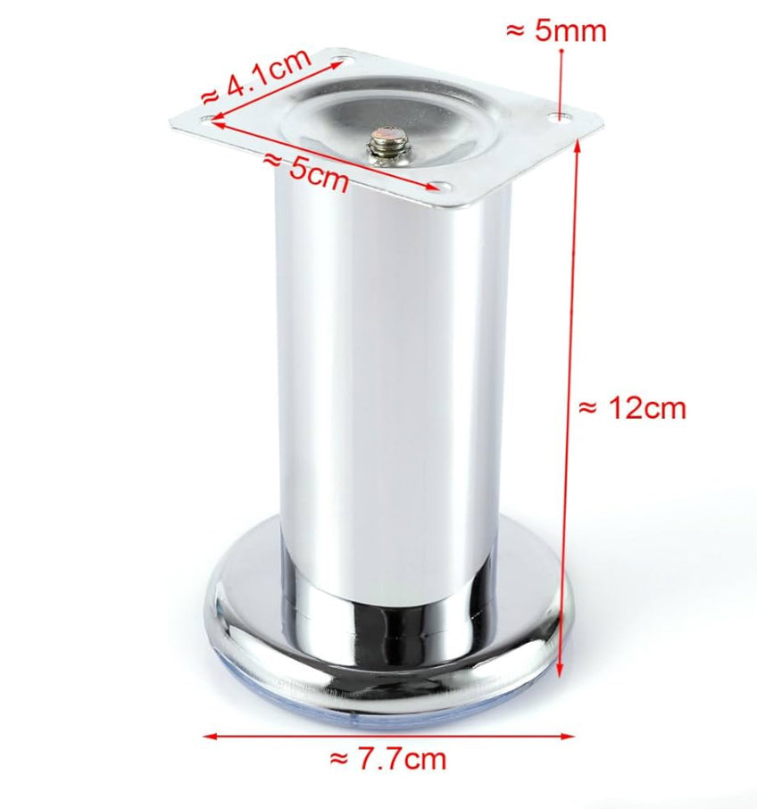Pied de meuble en chrome – Hauteur 12 cm Base ronde Ø 7,7 cm Fixation 5 x 4,1 cm