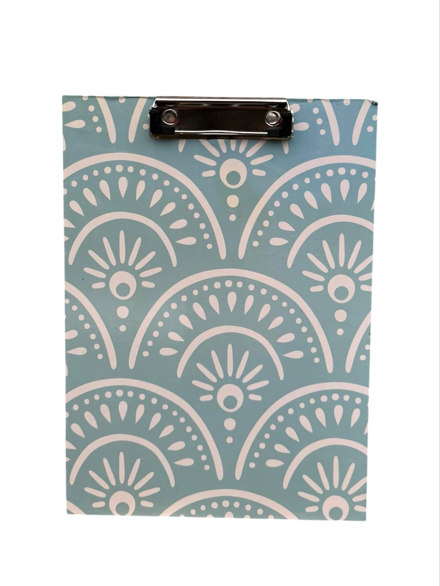 Planche à pince clipboard rigide – Motif éventail bleu – 32,5 x 22 cm