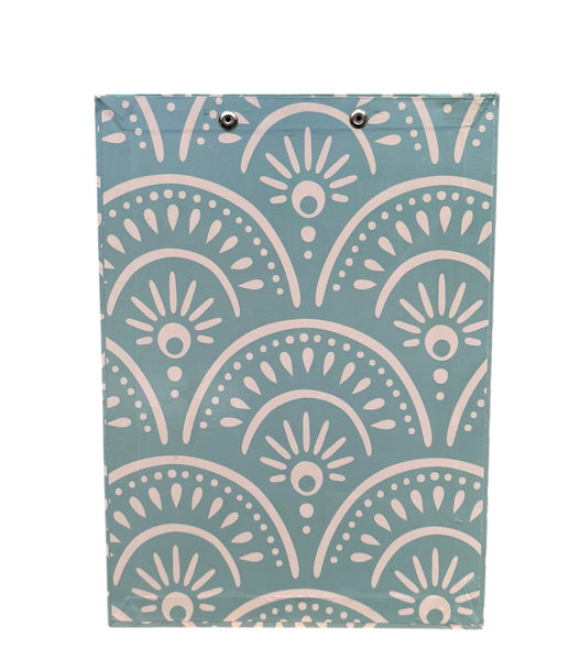 Planche à pince clipboard rigide – Motif éventail bleu – 32,5 x 22 cm