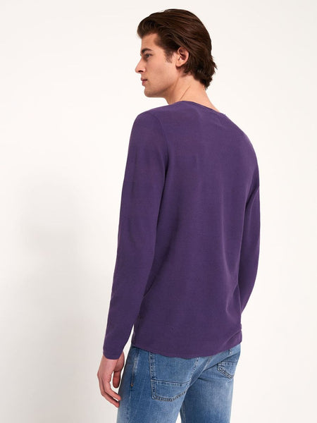 Pull Dreved Col V Violet Homme