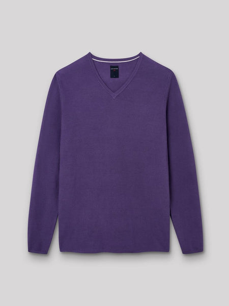 Pull Dreved Col V Violet Homme