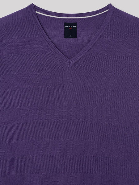 Pull Dreved Col V Violet Homme