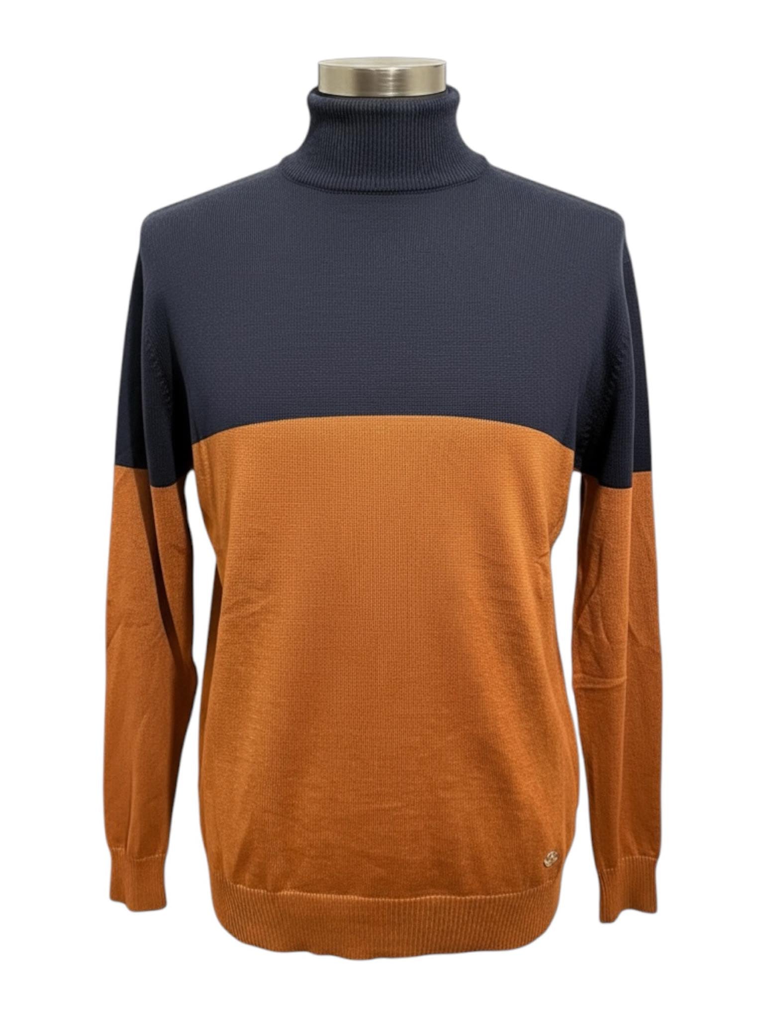 Pull col montant Macidman bleu marine et marron homme