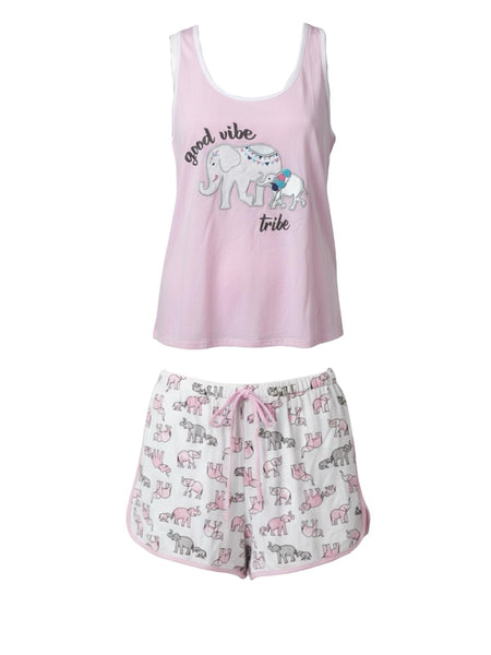 Pyjama débardeur + short motif éléphant Pi Couture femme