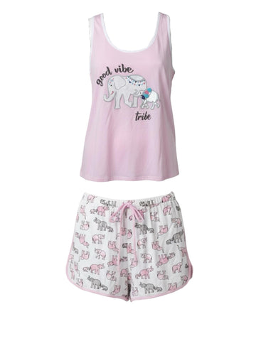 Pyjama débardeur + short motif éléphant Pi Couture femme