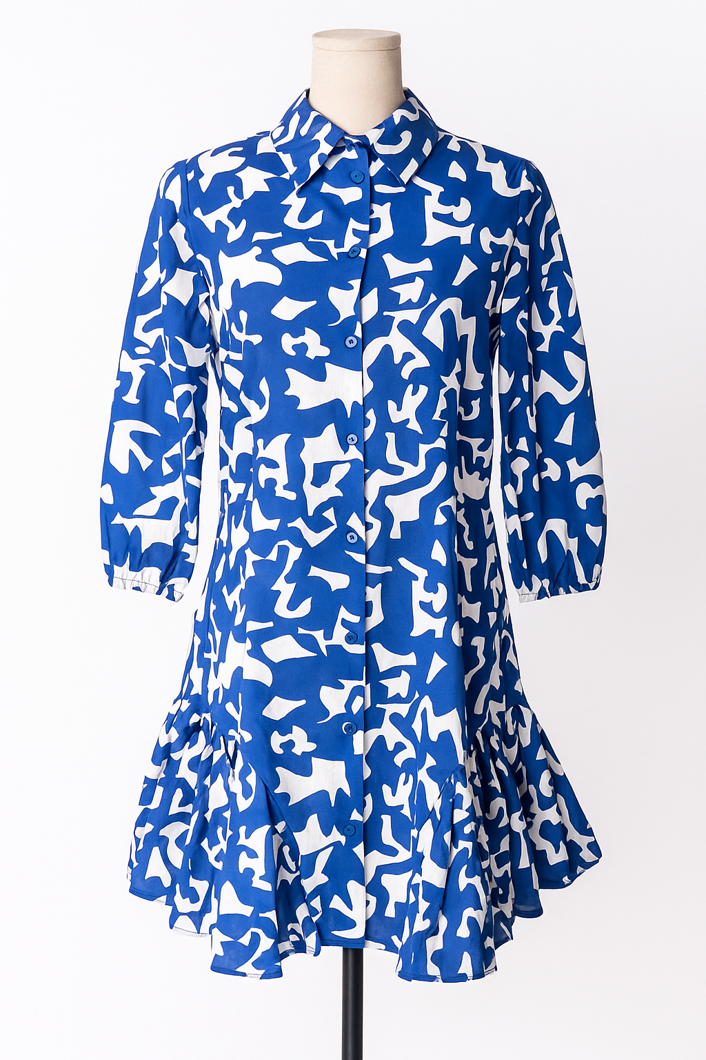 Robe chemisier courte Goa Paris Collection femme bleu et blanc