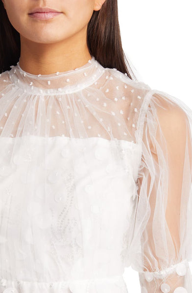 Robe midi Amylynn blanc dos nu à sequins