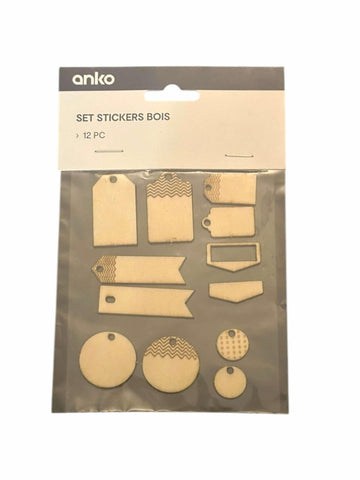 X12 Set Stickers Bois ANKO Thème Cadeaux et Boules Noel