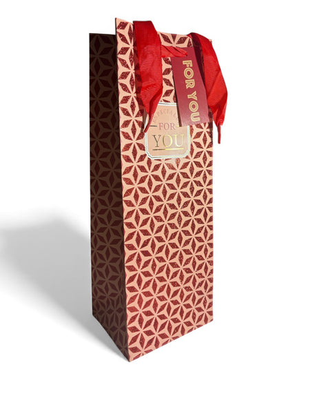 Sac bouteille cadeau Especially for You beige et rouge 12,5 x 34,5 x 10 cm
