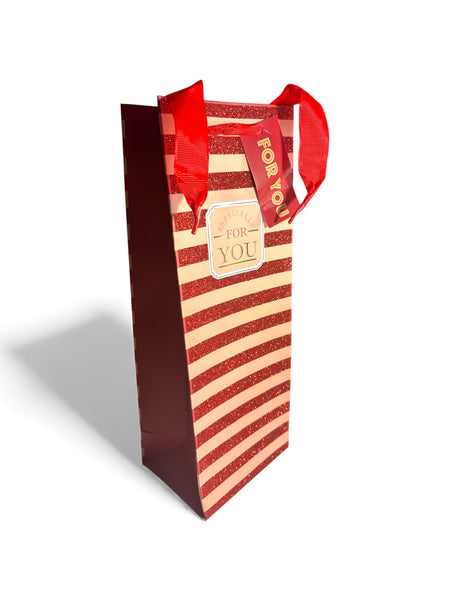Sac bouteille cadeau Especially for You beige et rouge 12,5 x 34,5 x 10 cm