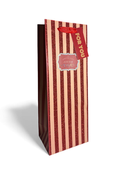 Sac bouteille cadeau beige et rouge 12,5 x 34,5 x 10 cm
