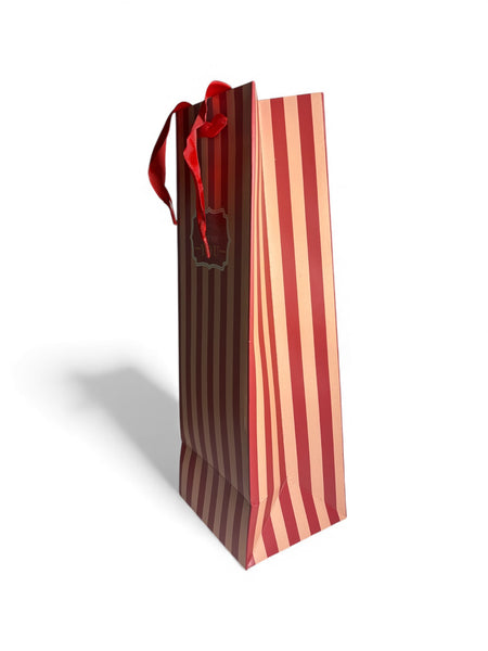 Sac bouteille cadeau beige et rouge 12,5 x 34,5 x 10 cm