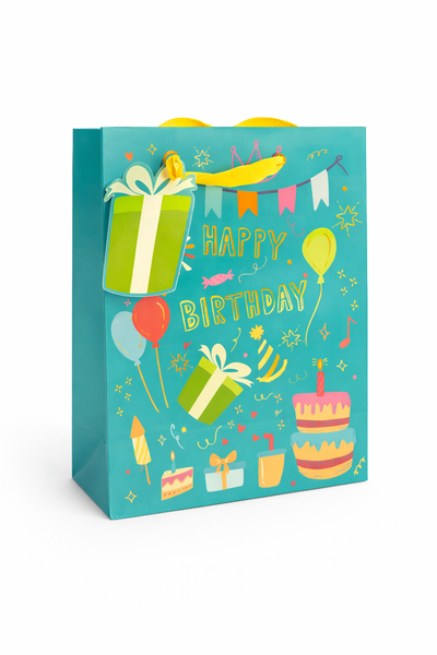 Sac cadeau Happy Birthday Kariiou motif fête d’anniversaire 18 x 23 x 10 cm