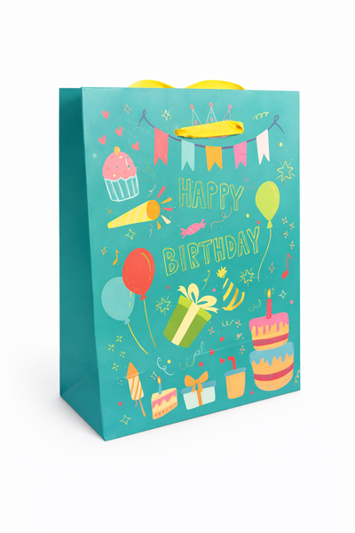 Sac cadeau Happy Birthday Kariiou motif fête d’anniversaire 18 x 23 x 10 cm