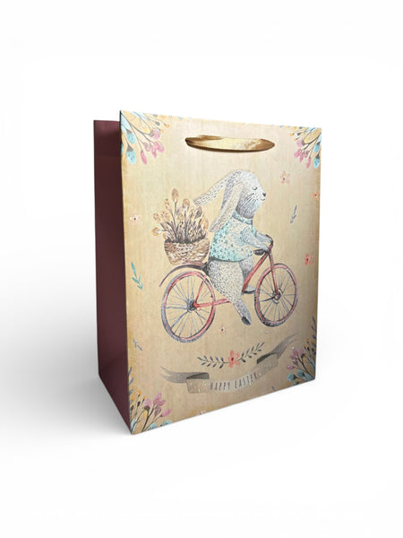 Sac cadeau Joyeuse Pâques motif lapin vélo 18 x 23 x 10 cm
