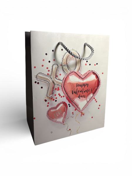 Sac cadeau Saint Valentin blanc « Happy Valentine’s Day » 18 x 23 x 10 cm