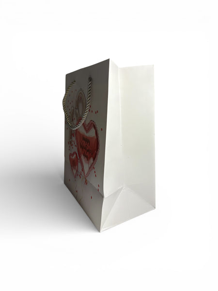 Sac cadeau Saint Valentin blanc « Happy Valentine’s Day » 18 x 23 x 10 cm