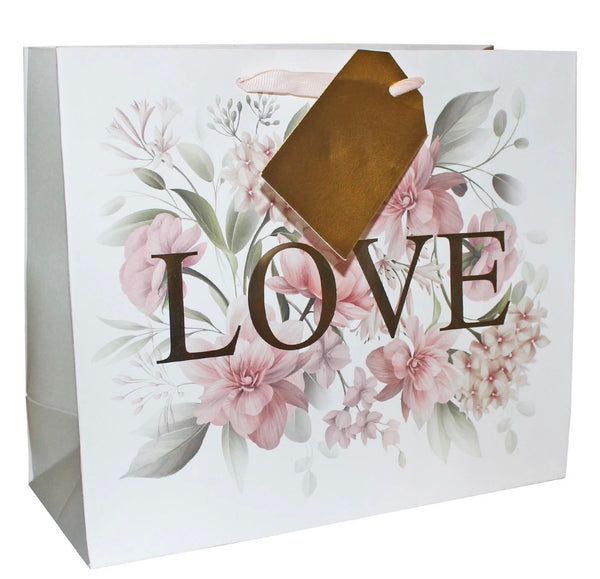 Sac cadeau Violet écologique recyclable “love” motif floral 25,5 x 21,5 x 11 cm