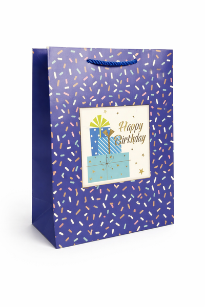 Sac cadeau anniversaire “Happy Birthday” bleu 18 x 23 x 10 cm