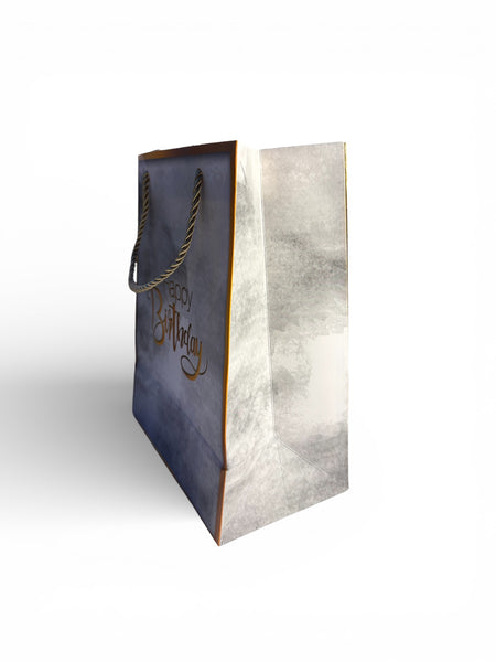 Sac cadeau Anniversaire “Happy Birthday” gris et doré 18 x 23 x 10 cm