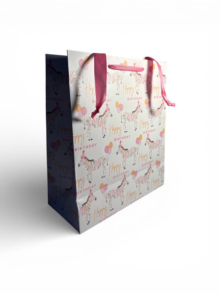 Sac cadeau “Happy Birthday” wilko motif zèbre Joyeux Anniversaire 21,5 x 25,5 x 10 cm