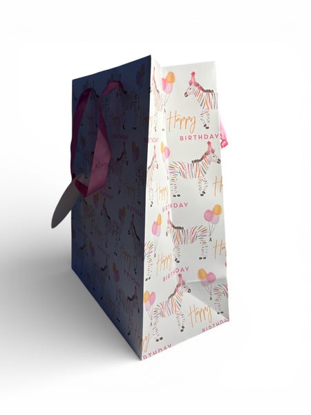 Sac cadeau “Happy Birthday” wilko motif zèbre Joyeux Anniversaire 21,5 x 25,5 x 10 cm