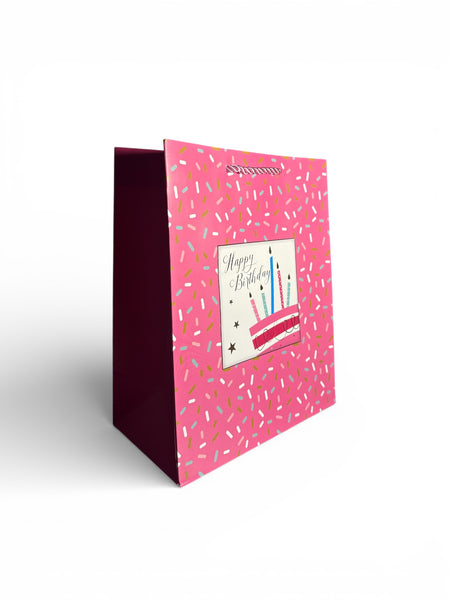 Sac cadeau “Joyeux Anniversaire” motif confettis roses 18 x 23 x 10 cm
