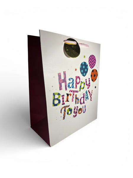 Sac cadeau « Joyeux anniversaire à toi » motif ballons 32 x 26,5 x 14 cm