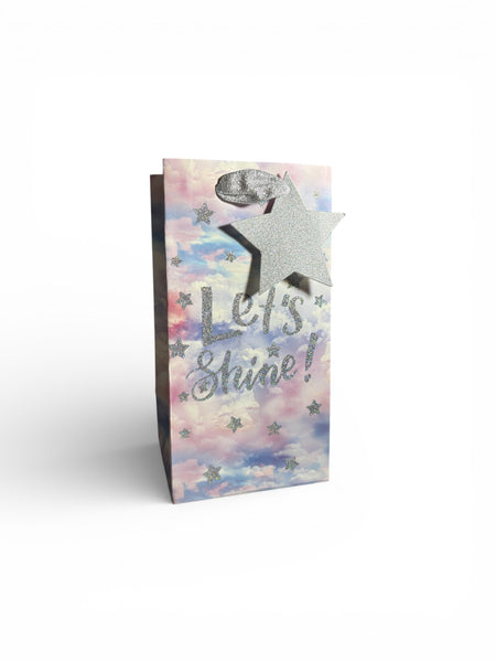 Sac cadeau anniversaire Mikirei « Brillons ! » motifs nuages étoiles 12,5 x 24 x 10 cm