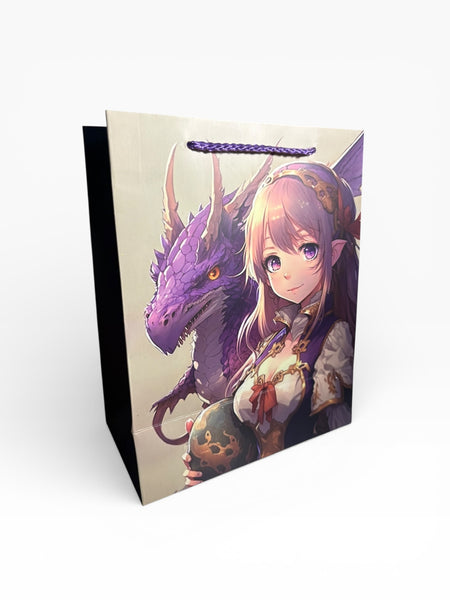 Sac cadeau anniversaire motif dragon fille style animé 18 x 23 x 10 cm
